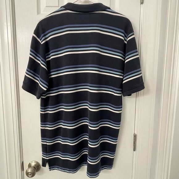 L.L.Bean Men’s Striped Polo Shirt Size Large 100% Cotton Navy Blue - Picture 2 of 6